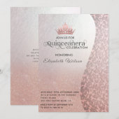 ヴィンテージ ローズゴールド ラグジュアリー ダマスク ティアラ キンセアニエラ 招待状 (正面/裏面)