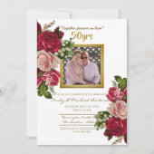 ヴィンテージ ローズ ウェディング アニバーサリー - 何年でも 招待状 (正面)