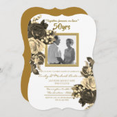 ヴィンテージ ローズ ウェディング アニバーサリー - 50周年 ゴールド 招待状 (正面/裏面)