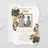 ヴィンテージ ローズ ウェディング アニバーサリー - 50周年 ゴールド 招待状 (正面)