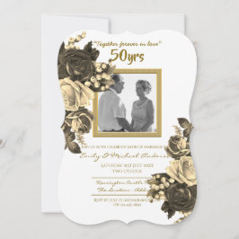 ヴィンテージ ローズ ウェディング アニバーサリー - 50周年 ゴールド 招待状