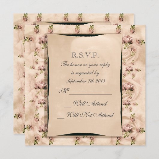 ヴィンテージ ローズ ウェディング 出欠確認 招待状 (正面/裏面)