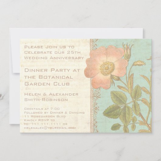 ヴィンテージ ローズ エレガント 25周年記念ディナー 招待状 (正面)