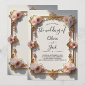 ヴィンテージ ローズ ゴールド フレーム 招待状 (正面/裏面)