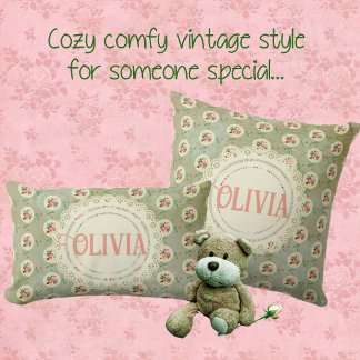 ヴィンテージ ローズ ドイリー グリーン ダマスク クッション