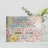 ヴィンテージ ローズ & バタフライ バット ミッツヴァ 招待状 (スタンド正面)