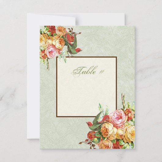 ヴィンテージ ローズ & バード テーブル ナンバー カード (正面)