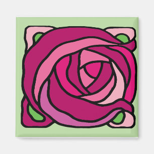 ヴィンテージ ローズ ピンクとグリーンの花柄 マグネット