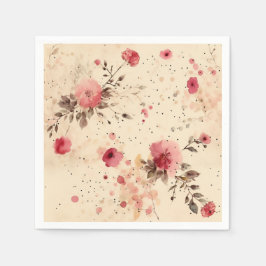 ヴィンテージ ローズ フラワーのピンクとクリームの紙ナプキン スタンダードカクテルナプキン