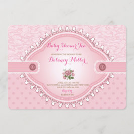 ヴィンテージ ローズ ベビーシャワー ティーパーティー 招待状