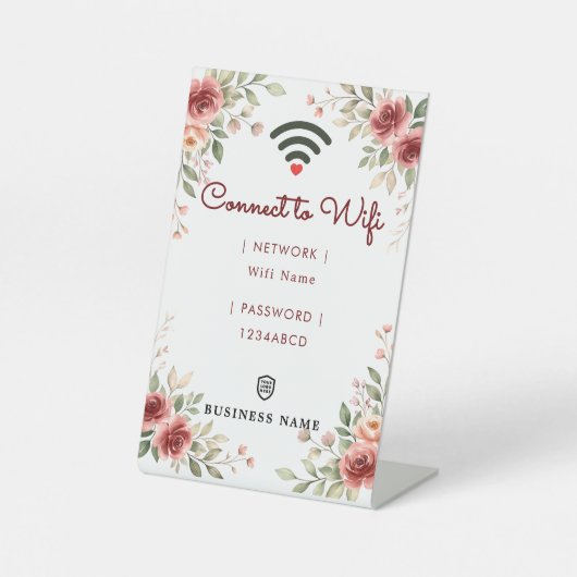 ヴィンテージ ローズ 水彩 ビジネス WiFi パスワード 台座サイン (正面)