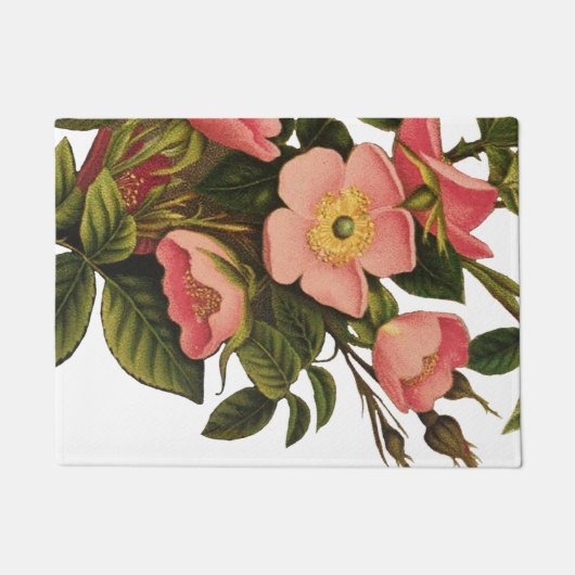 ヴィンテージ ローズ 美しい ピンクの植物画 ドアマット (正面)