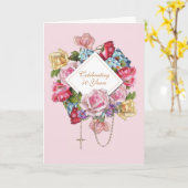 ヴィンテージ ローズ 聖母マリアのロザリオ 花のカトリック カード (黄色い花)