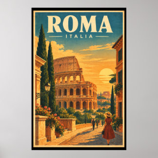 ヴィンテージ ローマ イタリア 旅行 アート コロッセオ 日没 ポスター