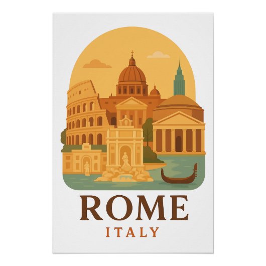ヴィンテージ ローマ イタリア 旅行 コロッセオ & パンテオン ポスター (正面)