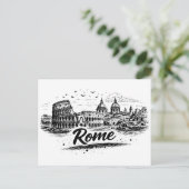 ヴィンテージ ローマ イタリア 都市景観 鉛筆アート ポストカード (スタンド正面)