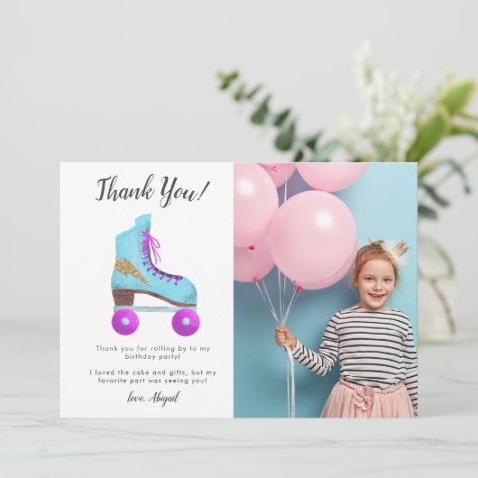 ヴィンテージ ローラー スケート 誕生日パーティーの写真 サンキューカード (スタンド正面)
