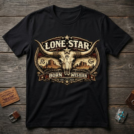 ヴィンテージ・ローン・スター・テキサス・ロングホーン牛の頭蓋骨 ウエスタン Tシャツ