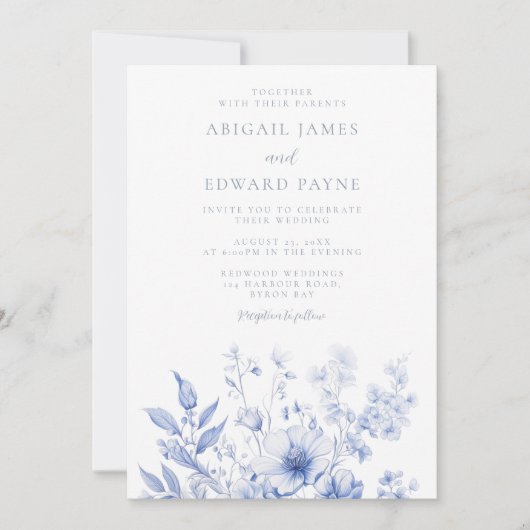 ヴィンテージ ワイルドフラワーズ エレガント ウェディング 招待状 (正面)