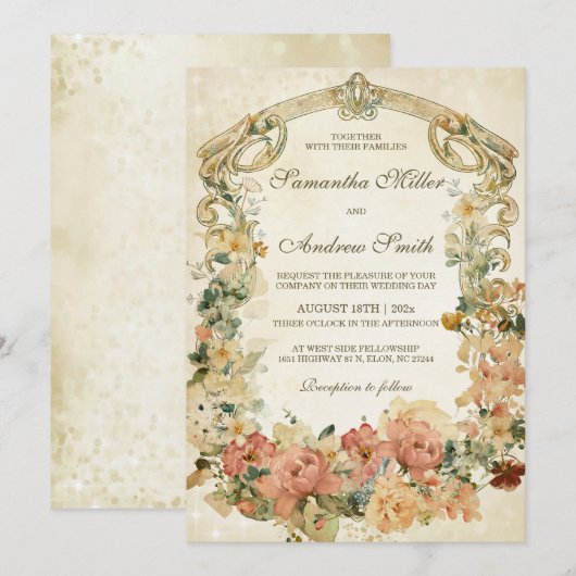 ヴィンテージ ワイルドフラワー ウェディング テンプレート (正面/裏面)