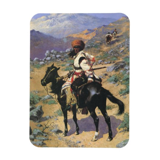 ヴィンテージ ワイルド ウェスト、レミントンによるインディアンのトラッパー マグネット (縦)