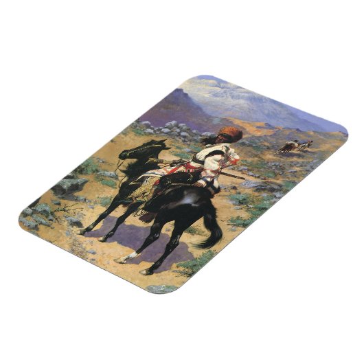 ヴィンテージ ワイルド ウェスト、レミントンによるインディアンのトラッパー マグネット (左側)