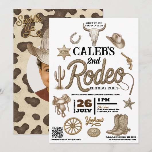 ヴィンテージ ワイルド ウェスト ロデオ ウェスタン バースデー パーティー 招待状 (正面/裏面)