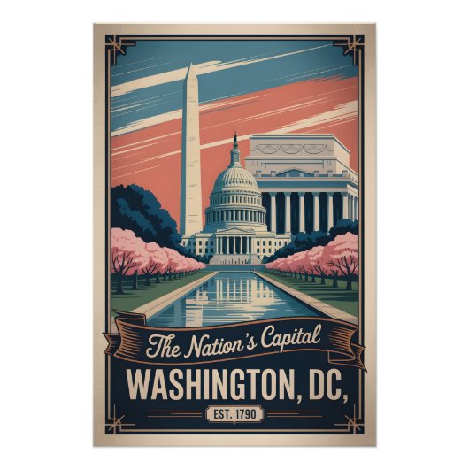 ヴィンテージ ワシントンD.C. アメリカの首都 レトロ ポスター (正面)
