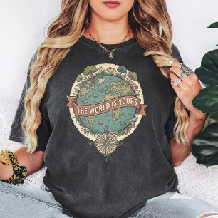ヴィンテージ ワールドマップ "The World Is Yours" コンパス Tシャツ