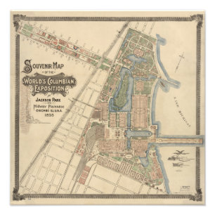 ヴィンテージ・ワールド・フェア・シカゴ記念地図， 1893 フォトプリント           