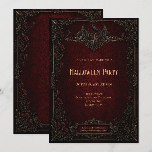 ヴィンテージ・ヴァンパイア・ハロウィンパーティー招待状 招待状 (正面/裏面)