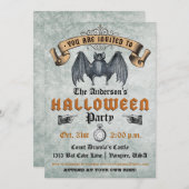 ヴィンテージ ヴァンパイア バット ハロウィン ご招待 招待状 (正面/裏面)