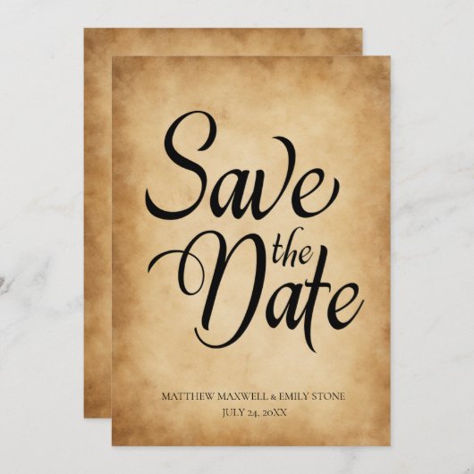 ヴィンテージ ヴィクトリアン オールドパーチメント ウェディング RSVP 招待状 (正面/裏面)