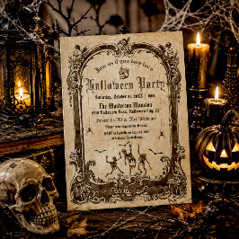 ヴィンテージ ヴィクトリアン ゴシック ドクロ ハロウィンパーティー 招待状