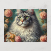 ヴィンテージ ヴィクトリアン シルバー メインクーン 猫 ポストカード (正面)