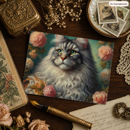 ヴィンテージ ヴィクトリアン シルバー メインクーン 猫 ポストカード