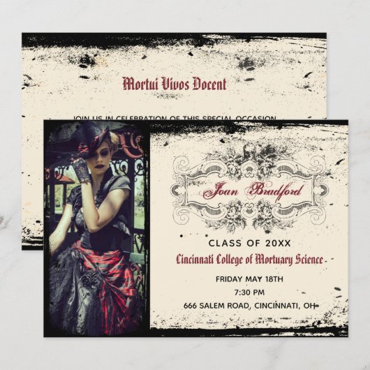 ヴィンテージ ヴィクトリアン スカル 卒業写真 招待状 (正面/裏面)
