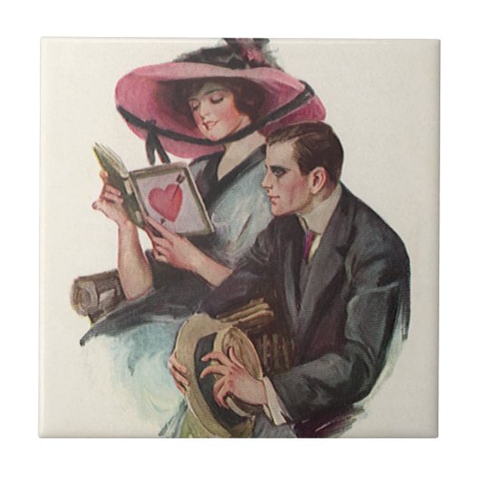 ヴィンテージ ヴィクトリアン バレンタインデーの愛とロマンス タイル (正面)