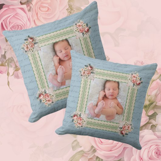 ヴィンテージ ヴィクトリアン フェード ダマスク フォト クッション