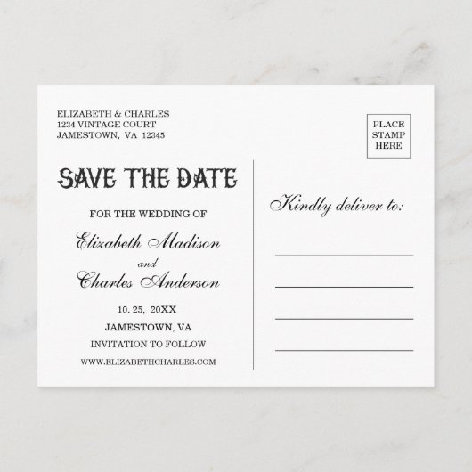 ヴィンテージ ヴィクトリアン フレーム ウェディング セーブ・ザ・デート 案内ポストカード (裏面)