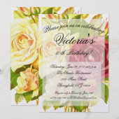 ヴィンテージ ヴィクトリアン フローラル バースデー パーティー 招待状 (正面/裏面)