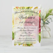 ヴィンテージ ヴィクトリアン フローラル バースデー パーティー 招待状 (スタンド正面)