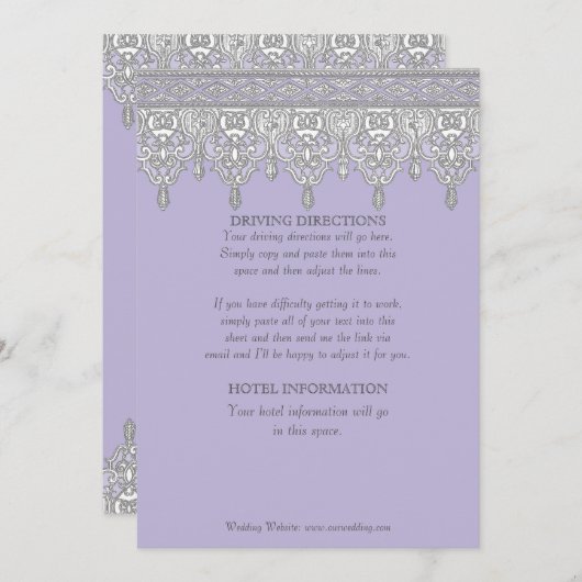 ヴィンテージ ヴィクトリアン ホワイトレースとラベンダーのディテール 招待状 (正面/裏面)