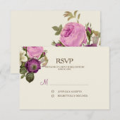 ヴィンテージ ヴィクトリアン ボタニカル プラム RSVP 返信カード (正面/裏面)