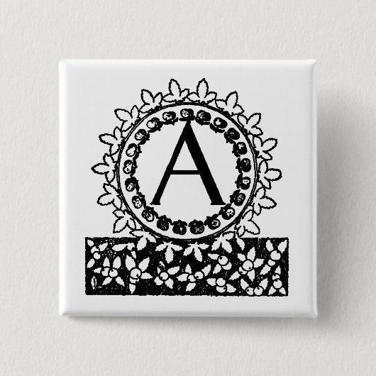 ヴィンテージ ヴィクトリアン モノグラム 文字 A 缶バッジ (正面)