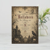 ヴィンテージ ヴィクトリアン レイヴン お化け屋敷 ハロウィン 招待状 (スタンド正面)