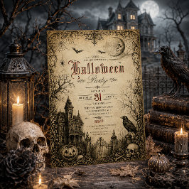 ヴィンテージ ヴィクトリアン レイヴン お化け屋敷 ハロウィン 招待状