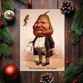 ヴィンテージ ヴィクトリア調 おこった梨の顔 クリスマスカード