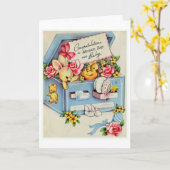 ヴィンテージ – 両親とベビーおめでとうございます。 カード (黄色い花)