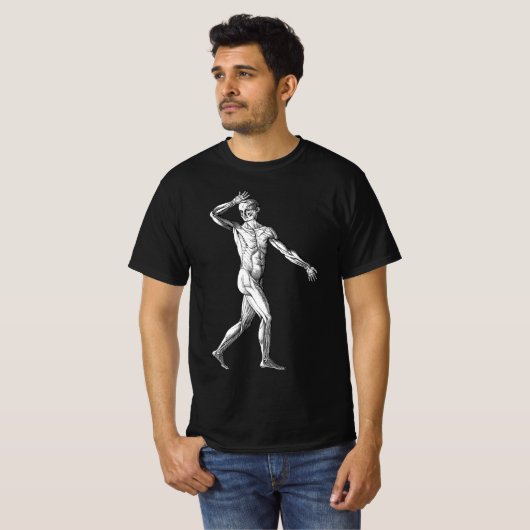 ヴィンテージ 人体解剖図 - 男性 筋肉 Tシャツ (正面フル)
